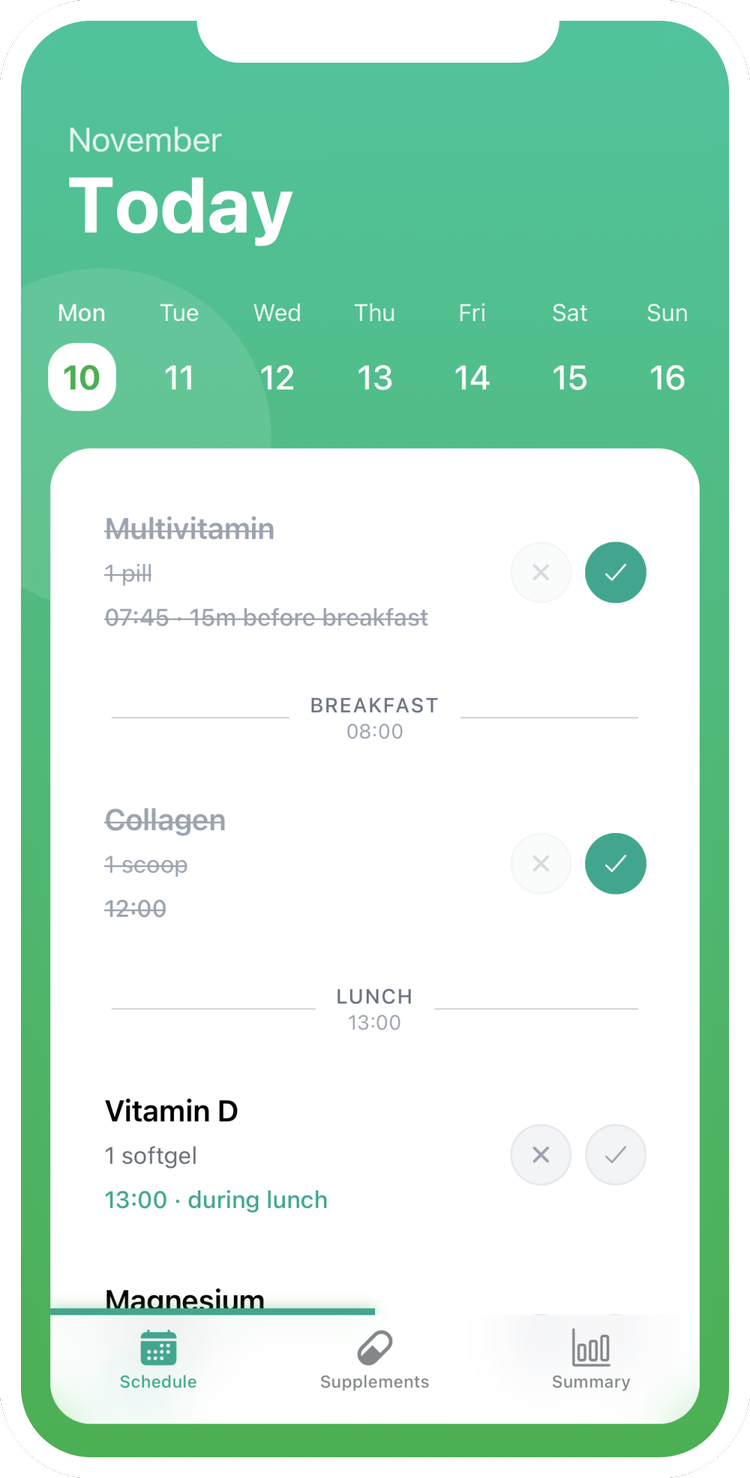 SuppleTrack App - Schedule View